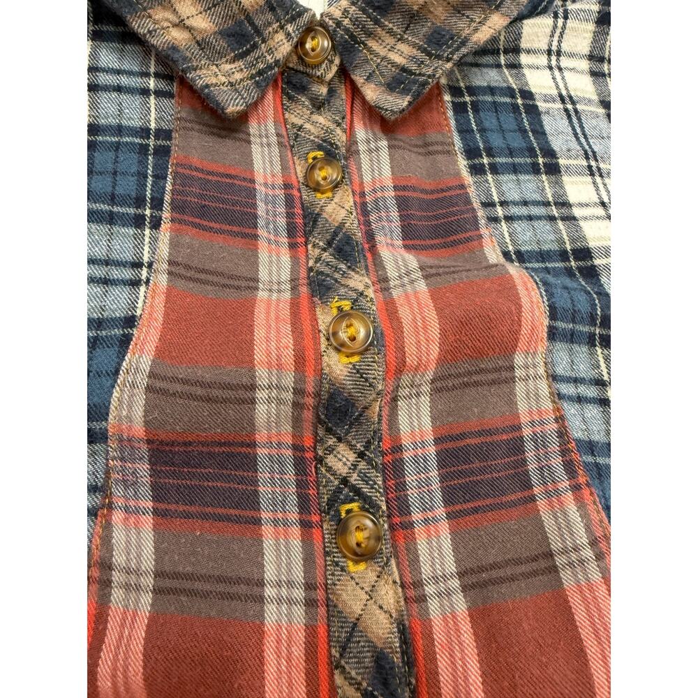 Patchwork Plaid Button Top Flannel Western Boho Shirt Coastal Cowgirl small - Picture 5 of 8